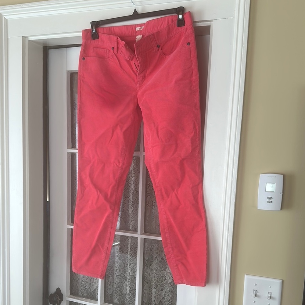 J Crew pink coral toothpick skinny corduroy pants size 30